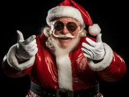 Man dressed as Santa Claus in playful pose on solid background AI Generative photo