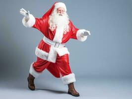 Man dressed as Santa Claus in playful pose on solid background AI Generative photo