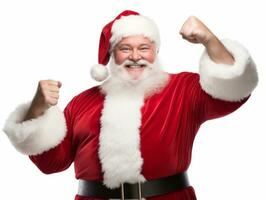 Man dressed as Santa Claus in playful pose on solid background AI Generative photo