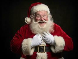 Man dressed as Santa Claus in playful pose on solid background AI Generative photo