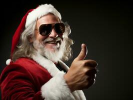 Man dressed as Santa Claus in playful pose on solid background AI Generative photo