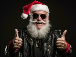 Man dressed as Santa Claus in playful pose on solid background AI Generative photo