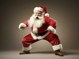 Man dressed as Santa Claus in playful pose on solid background AI Generative photo