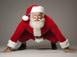 Man dressed as Santa Claus in playful pose on solid background AI Generative photo