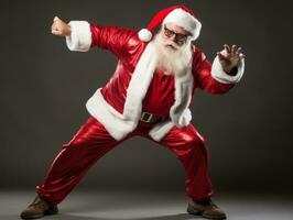 Man dressed as Santa Claus in playful pose on solid background AI Generative photo