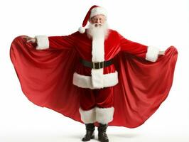 Man dressed as Santa Claus in playful pose on solid background AI Generative photo