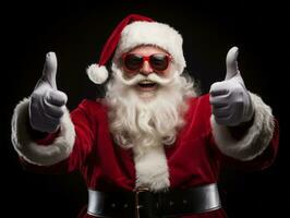 Man dressed as Santa Claus in playful pose on solid background AI Generative photo