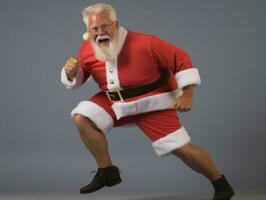 Man dressed as Santa Claus in playful pose on solid background AI Generative photo