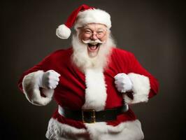 Man dressed as Santa Claus in playful pose on solid background AI Generative photo