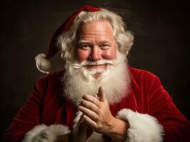 Man dressed as Santa Claus in playful pose on solid background AI Generative photo