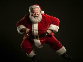 Man dressed as Santa Claus in playful pose on solid background AI Generative photo