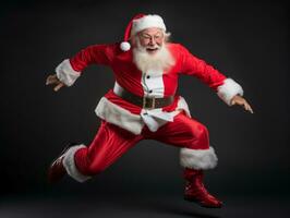 Man dressed as Santa Claus in playful pose on solid background AI Generative photo