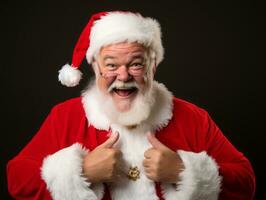 Man dressed as Santa Claus in playful pose on solid background AI Generative photo