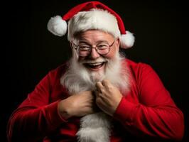 Man dressed as Santa Claus in playful pose on solid background AI Generative photo