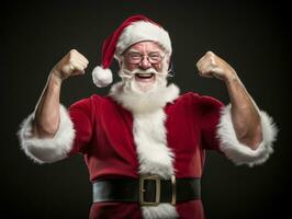 Man dressed as Santa Claus in playful pose on solid background AI Generative photo