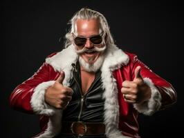 Man dressed as Santa Claus in playful pose on solid background AI Generative photo