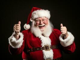 Man dressed as Santa Claus in playful pose on solid background AI Generative photo