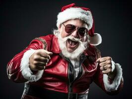 Man dressed as Santa Claus in playful pose on solid background AI Generative photo