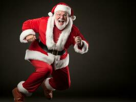 Man dressed as Santa Claus in playful pose on solid background AI Generative photo