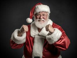 Man dressed as Santa Claus in playful pose on solid background AI Generative photo