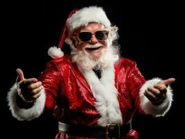 Man dressed as Santa Claus in playful pose on solid background AI Generative photo