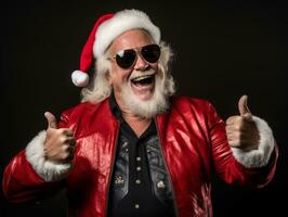 Man dressed as Santa Claus in playful pose on solid background AI Generative photo