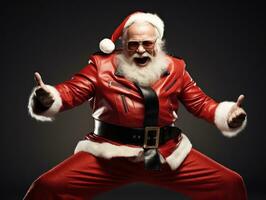 Man dressed as Santa Claus in playful pose on solid background AI Generative photo