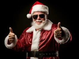 Man dressed as Santa Claus in playful pose on solid background AI Generative photo