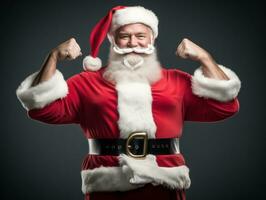 Man dressed as Santa Claus in playful pose on solid background AI Generative photo