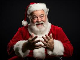 Man dressed as Santa Claus in playful pose on solid background AI Generative photo