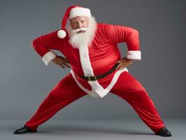 Man dressed as Santa Claus in playful pose on solid background AI Generative photo