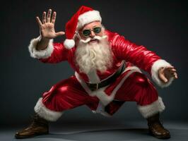 Man dressed as Santa Claus in playful pose on solid background AI Generative photo