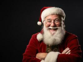 Man dressed as Santa Claus in playful pose on solid background AI Generative photo