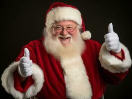 Man dressed as Santa Claus in playful pose on solid background AI Generative photo