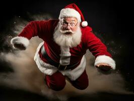 Man dressed as Santa Claus in playful pose on solid background AI Generative photo