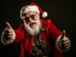 Man dressed as Santa Claus in playful pose on solid background AI Generative photo