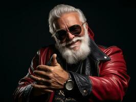 Man dressed as Santa Claus in playful pose on solid background AI Generative photo