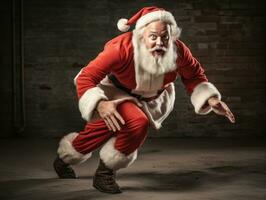 Man dressed as Santa Claus in playful pose on solid background AI Generative photo