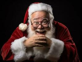 Man dressed as Santa Claus in playful pose on solid background AI Generative photo