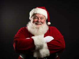 Man dressed as Santa Claus in playful pose on solid background AI Generative photo