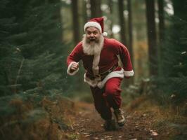 Man dressed as Santa Claus in playful pose on solid background AI Generative photo