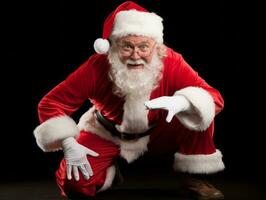 Man dressed as Santa Claus in playful pose on solid background AI Generative photo