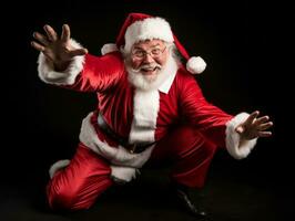 Man dressed as Santa Claus in playful pose on solid background AI Generative photo