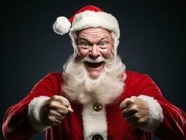 Man dressed as Santa Claus in playful pose on solid background AI Generative photo