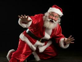 Man dressed as Santa Claus in playful pose on solid background AI Generative photo