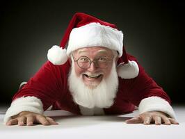 Man dressed as Santa Claus in playful pose on solid background AI Generative photo