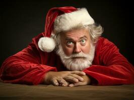 Man dressed as Santa Claus in playful pose on solid background AI Generative photo