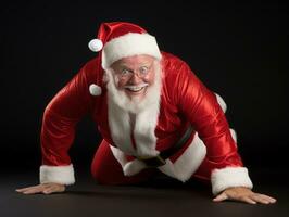 Man dressed as Santa Claus in playful pose on solid background AI Generative photo