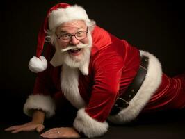 Man dressed as Santa Claus in playful pose on solid background AI Generative photo