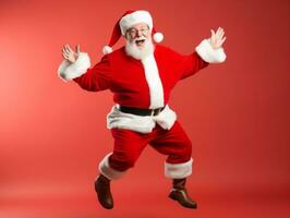 Man dressed as Santa Claus in playful pose on solid background AI Generative photo